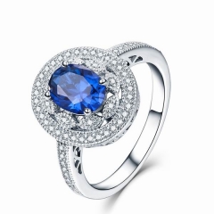 Синее сапфировое серебряное кольцо
